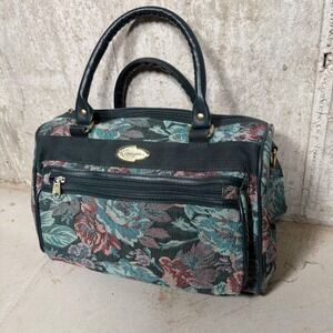 Concourse Vintage Floral Tapestry Travel Bag Satchel Weekender Teal Rose Black
